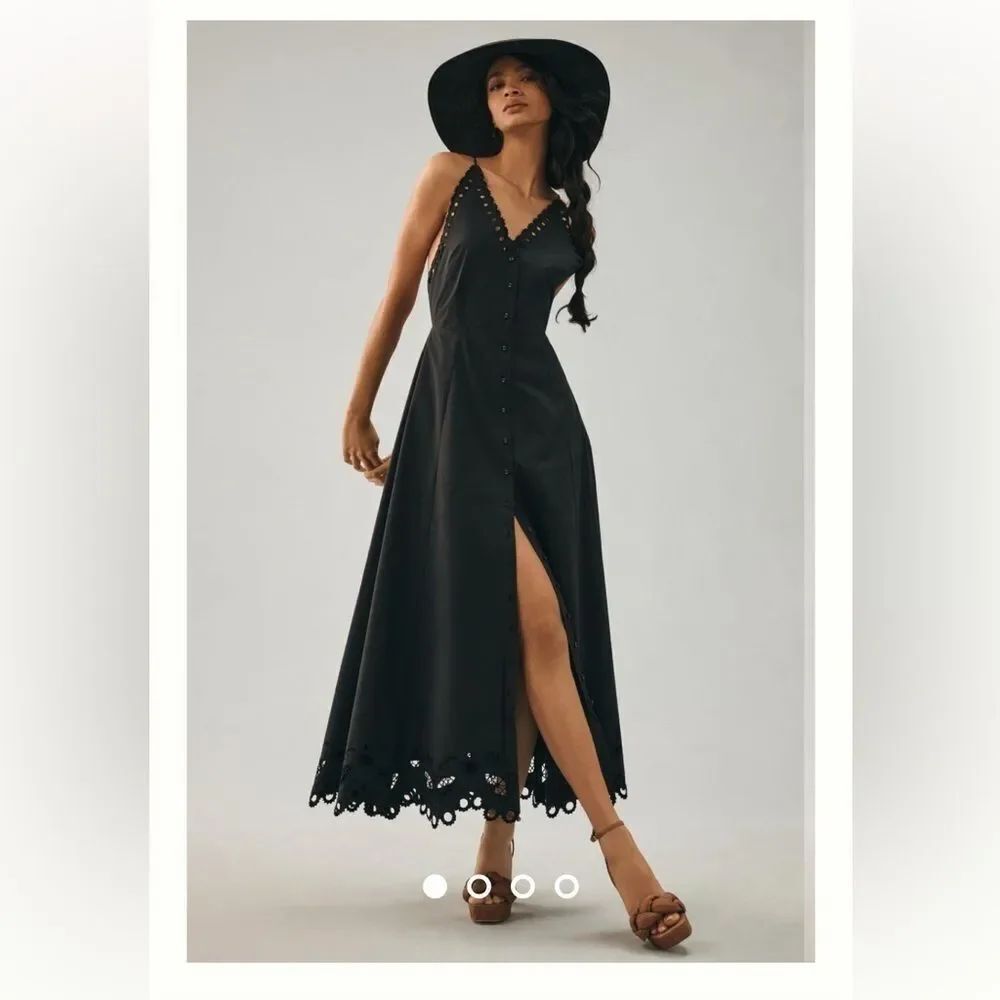 Magali Pascal V-Neck Cutout Buttondown Dress By Anthropologie Black